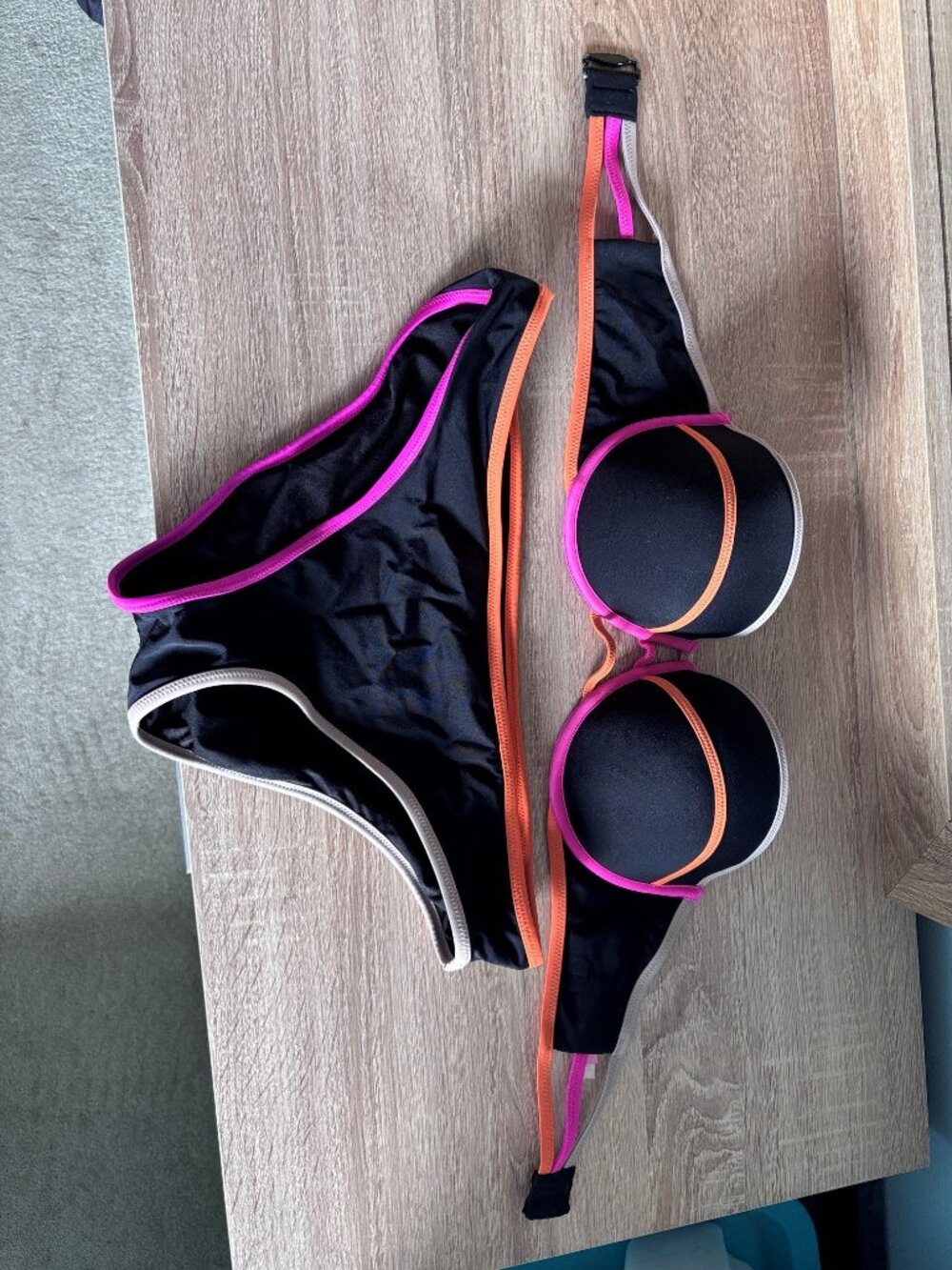 Victoria's Secret Swim - Black, Pink, Orange & Grey Balconette Strapless Bikini